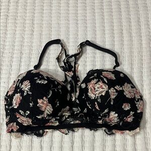 Victoria's Secret Black and Pink Floral Lace Bra